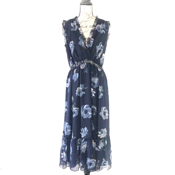 kate spade Dresses & Skirts - Sleeveless Floral V Neck Chiffon Midi Ruffle Dress